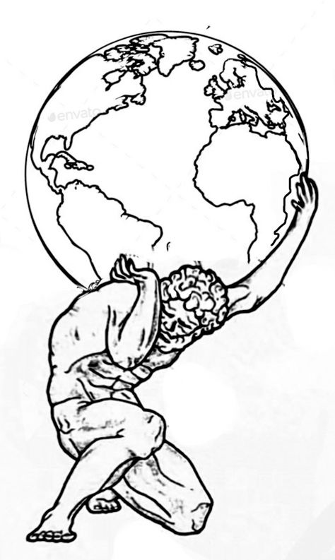 Atlas Holding The World Drawing, Leg Tattoo Greek Mythology, Atlas Tattoo Simple, Atlas Tattoo Stencil, Atlas Sketch, Atlas Drawing, Ground Tattoo, Tatts Ideas, Ink Tattoo Design