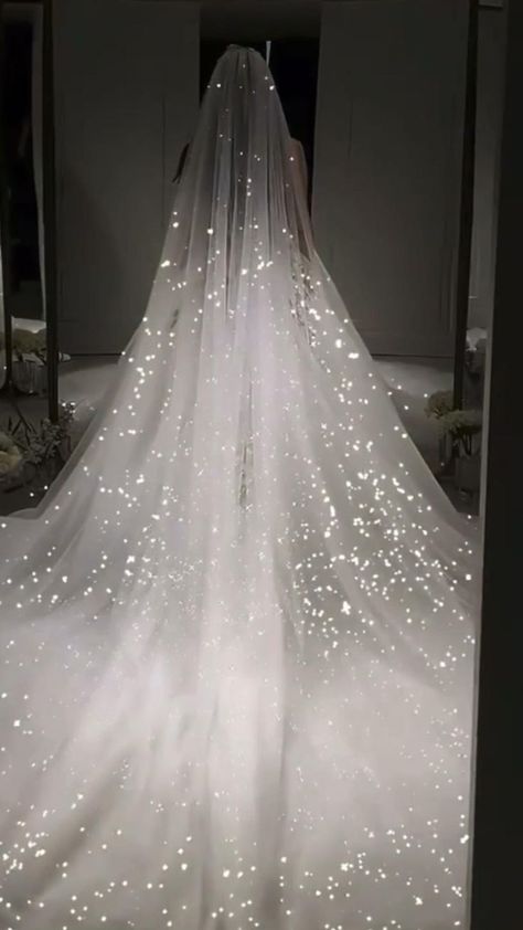 Billionaire Wedding Dresses, Brides Vail Long, Wedding Dress With Lights, Wedding Dresses With Lights, Layered Sparkly Wedding Dress, Stark White Wedding Dress, Sparkly Wedding Vails, Flowy Sparkly Wedding Dress, Raindrop Wedding Dress