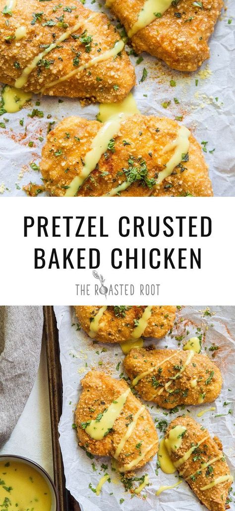 Chicken With Honey Mustard Sauce, Crusted Baked Chicken, Chicken With Honey Mustard, Walnut Chicken Recipe, Chicken With Honey, Pretzel Chicken, Pretzel Crusted Chicken, Gluten Free Chicken Recipes, Glutenfree Recipe