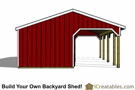 3 Stall Horse Barn Plans with Lean To and Tack Room | 3rd Bay Open 3 Stall Horse Barn, Small Horse Barn Plans, Covered Breezeway, Small Horse Barn, Small Horse Barns, Goat Shed, Horse Shelter, Horse Barn Plans, Run In Shed