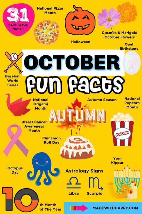 October Holidays 2024, October Facts, October List, Fall Interactive, Fall Poems, Kids Facts, Happy Facts, Silly Holidays, Monthly Celebration