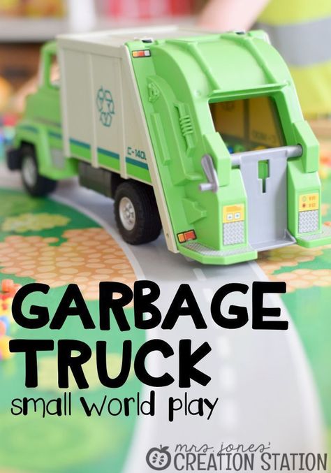 Garbage Truck Small World Play Idea is great to use with your preschoolers. This pretend play idea is a great tool for fine motor activities for your little ones! The extra bonus is the hands-on, fun learning that children will definitely enjoy. Garbage Truck Dramatic Play, Garbage Truck Sensory Bin, Finemotorskills Activities, Play Stations, Truck Crafts, Playful Learning, Imagination Station, Preschool Homeschool, Creation Station