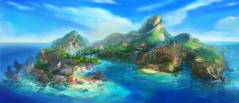 Island sketch), Ilia Altunin on ArtStation at https://www.artstation.com/artwork/AgOg5 Fantasy Island Drawing, Fantasy Island Village, Island Kingdom Fantasy Art, Island Sketch, Archipelago Fantasy Art, Tropical Island Concept Art, Paradise Island Fantasy Art, Island Concept Art, Fantasy Islands