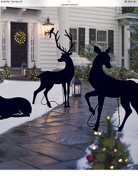 Christmas Yard Art, Deer Silhouette, Deer Decor, Real Christmas, Christmas Yard Decorations, Grandin Road, Christmas Yard, Christmas Deer, Christmas Wood