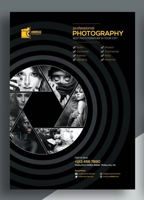 Photography Workshop Poster, Photography Logo Design Ideas, Photographer Flyers, Creative Photography Logo, Photography Studio Design, Photography Brochure, Graphic Design Flyer, Flyer Design Inspiration, Logo Design Ideas