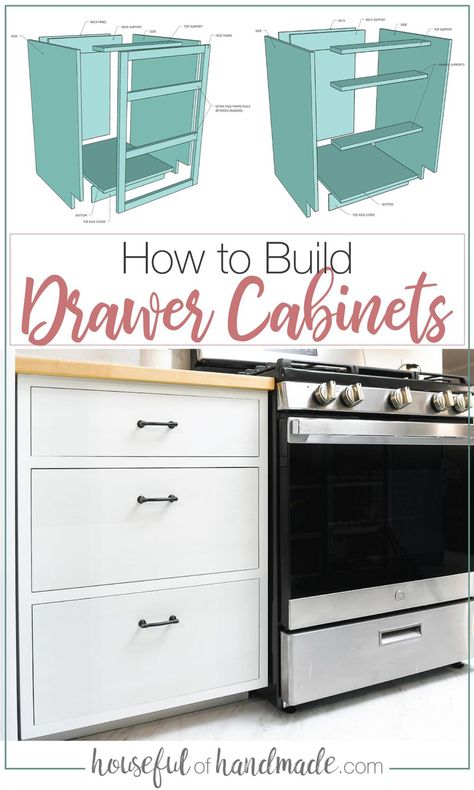 Drawer Base Cabinets, Diy Cabinets Build, Build Your Own Kitchen, Diy Kitchen Cabinets Build, Building Drawers, Kitchen Cabinet Plans, Building Kitchen Cabinets, Diy Cabinet Doors, Kitchen Base Cabinets