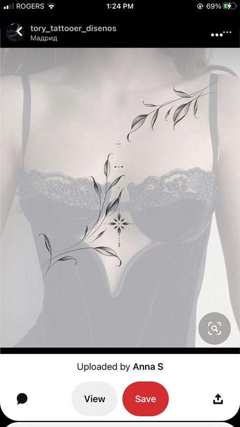 Underbust Tattoo Ideas Simple, Sternum Leaves Tattoo, Thing Tattoos For Women, Sternum Tattoo Women Flowers, Leaf Sternum Tattoo, Between The Breast Tattoo, Unique Collar Bone Tattoo Ideas, Underboob Tattoo Flower, Underboob Flower Tattoo