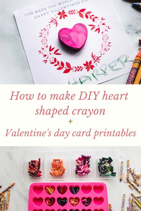 I am going to show you how to make DIY Heart Shaped Crayon Valentine’s Day Cards. I’ve also included a free Valentine’s Day Card printable, so that’s one last thing you have to worry about. Heart Shaped Crayons, Crayon Valentines, Kid Diy, Diy Crayons, Crayon Heart, Diy Valentines Cards, Diy Heart, Broken Crayons, Fun Crafts To Do