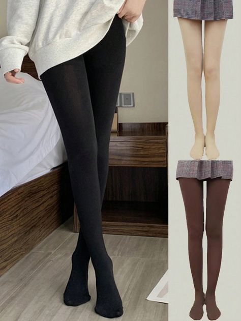 1 Pair Women Black Fleece Tights, Elastic And Slim-Fit Thermal Leggings For Spring & AutumnI discovered amazing products on SHEIN.com, come check them out! Tights And Skirt, Thermal Tights, Thermal Leggings, Fleece Tights, Fall Capsule Wardrobe, Tights Outfit, Black Fleece, Winter 2024, Amazing Products