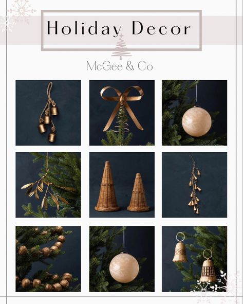 McGee and Co holiday decor 🎄 #christmasdecor #holidaydecor #bells #treetopper #woventree #garland #ornaments #christmastree #christmastreedecor Follow my shop @BlogsbyAria on the @shop.LTK app to shop this post and get my exclusive app-only content! #liketkit #LTKHoliday #LTKhome @shop.ltk https://liketk.it/3SDf9 Neutral Tree Topper, Flocked Ornaments Christmas Tree, Mcgee And Co Christmas, Garland Ornaments, Christmas Chalkboard Art, Holiday Decorating Ideas, Mcgee And Co, Christmas Tree Decorating, Elegant Christmas Decor