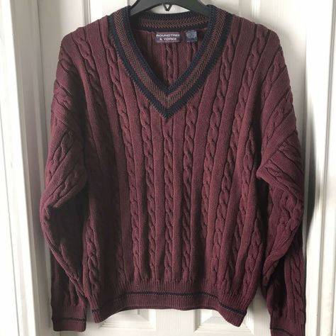 Maroon Sweater Outfit Men, Mens V Neck Sweater, V Neck Cable Knit Sweater, Academia Clothes, Mens Pullover, Preppy Academia, Cable Knit Sweater, Pullover Men, Style Guide