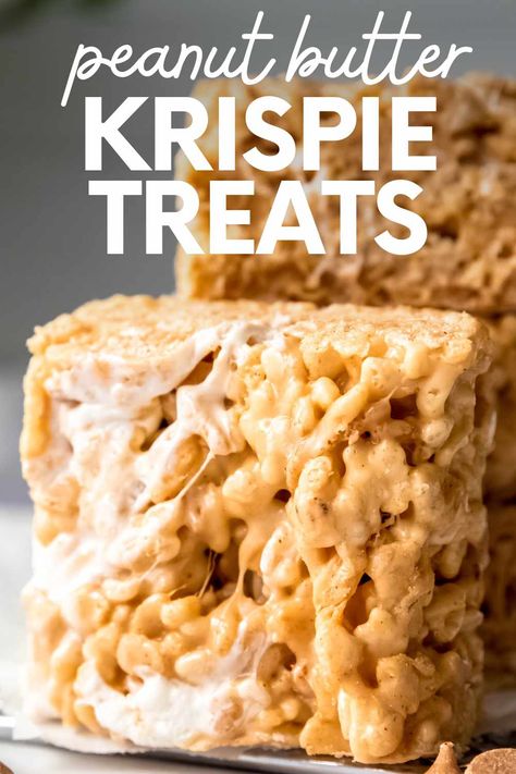 Peanut Butter Rice Krispie Treats are a twist on a classic recipe that your family is sure to love! These are great treats for parties, after-school snacks, and last-minute desserts. Peanut Butter Rice Krispie Treats Recipe, Work Desserts, Homemade Rice Krispies, Peanut Butter Rice Crispies, Peanut Butter Rice Krispie Treats, Homemade Rice Krispies Treats, Peanut Butter Rice Krispies, Peanut Butter Balls Recipe, Delish Desserts