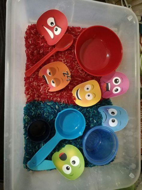 Feeling Sensory Bin, Emotions Sensory Activities, Emotions Art For Preschool, Feelings And Emotions Sensory Bin, Feelings Sensory, Emotions Sensory Activities For Toddlers, Emotion Sensory Bin, Emotion Projects For Preschoolers, Emotions Activities For Infants