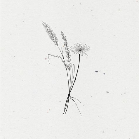 Farm Tattoo, Wheat Tattoo, Arte Aries, Small Back Tattoos, Minimal Tattoo Design, Bouquet Tattoo, Western Tattoos, Illustration Tattoo, Floral Tattoo Design