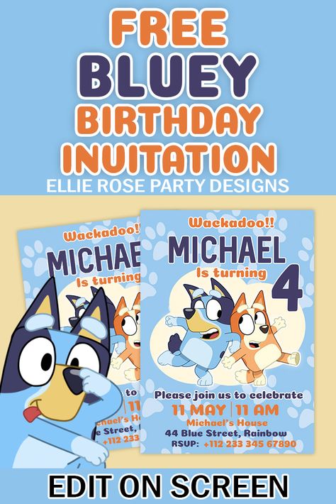 Get ready to plan the ultimate Bluey birthday party with our free Bluey Birthday Invitation! Download and make your child's celebration truly unforgettable. Wackadoo Bluey Birthday Invitation, Free Printable Bluey Invitations, Bluey 2nd Birthday Invitation, Bluey Birthday Party Invite Template, Free Bluey Invitation, Bluey Birthday Invitation Free, Bluey Invitations Template Free, Bluey Birthday Invitation Template Free, Wackadoo Im Two Bluey Birthday