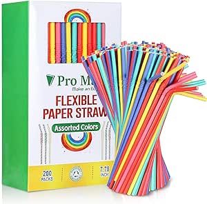 Pro Mael 200-Pack Paper Drinking Straws Biodegradable, Flexible Straws Bulk for Juices, Shakes, Smoothies - Disposable& Eco-Friendly Straw for Birthdays, Weddings & Party (5 Colors) Kitchen Containers, Eco Friendly Paper, Metal Straws, Paper Straws, Biodegradable Products, Carnival, Wedding Party, Juice, Straw