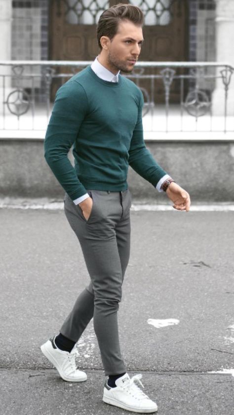 Green Sweater Outfit Men, Party Outfit Men, Formal Men Outfit, Christmas Party Outfit, Formal Mens Fashion, Mens Fashion Smart, Best Mens Fashion, Neue Outfits, Smart Casual Outfit