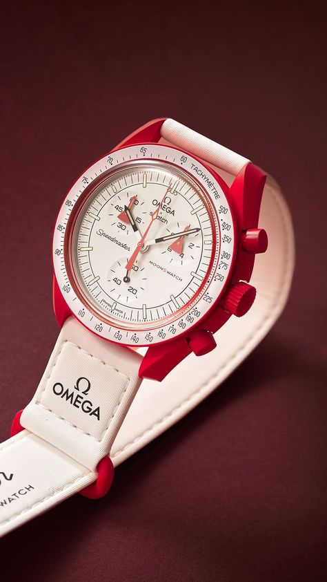 SWATCH/OMEGA, MoonSwatch, Mission to March, Ref no. SO33R100, chronograph, men´s wristwatch, 42 mm, bioceramic, quartz, plastic crystal, Velcro strap, certificate, November 2022, box, paper box. Moonswatch Mission To Mars, Omega Swatch Bioceramic, Moonswatch Strap, Moon Swatch, Swatch Omega, Moonswatch Mission, Moon Watch, Mission To Mars, Swedish Brands