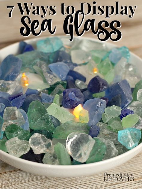 Try one of these ways to Save and Display the Sea Glass you collected on your beach trip. Sea glass is fun to collect and a great way to remember your favorite beaches. Sea Glass Display, Sea Glass Candles, Sea Glass Window Art, Sea Glass Window, Glass Crafts Diy, Sea Glass Diy, Sea Glass Decor, Sea Glass Mosaic, Sea Glass Art Projects