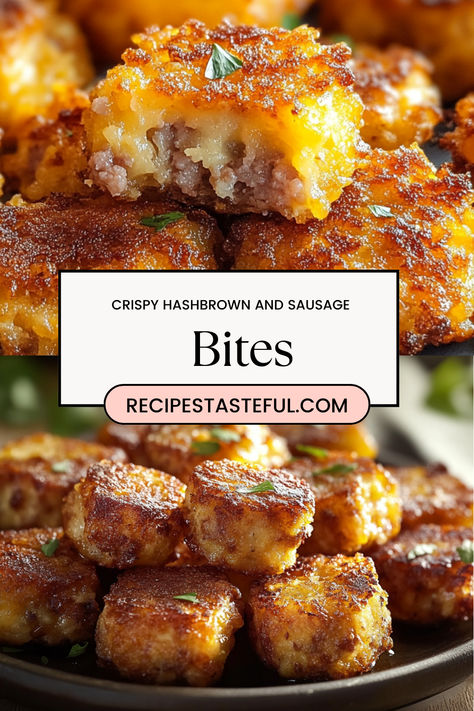 These Crispy Hashbrown and Sausage Bites are the perfect blend of creamy, cheesy goodness and savory sausage, all packed into a delicious bite-sized treat. Ideal for breakfast, brunch, or a hearty snack, they’re sure to satisfy everyone's cravings and become a hit at your table. Crispy on the outside, tender and flavorful on the inside—these bites are a crowd-pleasing favorite! Hash Brown Bites Recipe, Hashbrown And Sausage Bites, Hash Brown Appetizer, Little Smokies Breakfast Recipes, Crispy Hash Brown And Sausage Bites, Brunch Hashbrown Ideas, Savory Breakfast Bites, Breakfast Brunch Ideas For A Crowd, Crispy Sausage And Hashbrown Bites