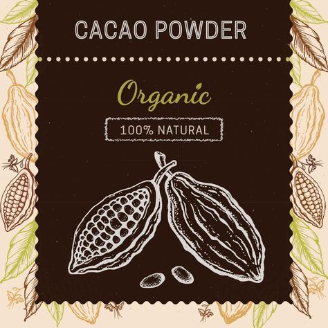 Cocoa packaging design template. Engraved style sketch hand drawn illustration. Cacao powder, beans, nuts, seeds, flowers and leaves vector. Cocoa Illustration Packaging Design, Cacao Packaging Design, Cocoa Packaging Design, Cocoa Packaging, Packaging Design Template, Seed Illustration, Soap Packaging Design, Packaging Template Design, Cocoa Nibs