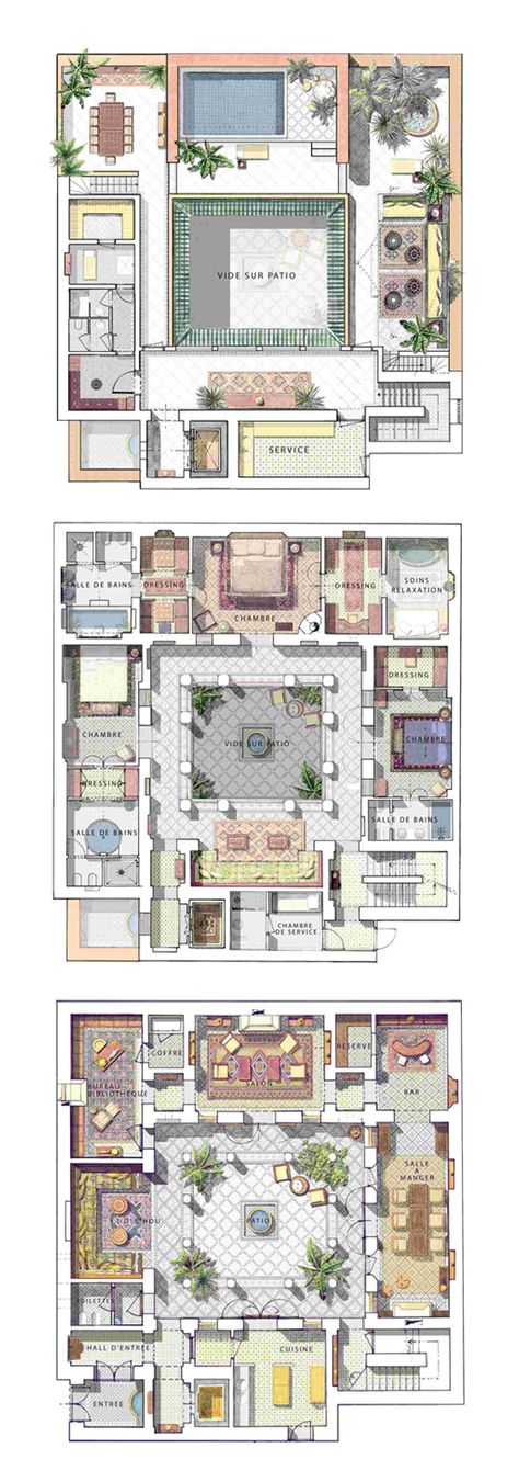 Riad Floor Plan, Hacienda House Plans, Royal Mansour Marrakech, Moroccan Style Home, Hotel Floor Plan, Hotel Floor, Sims 4 House Plans, Mansion Floor Plan, Courtyard House Plans