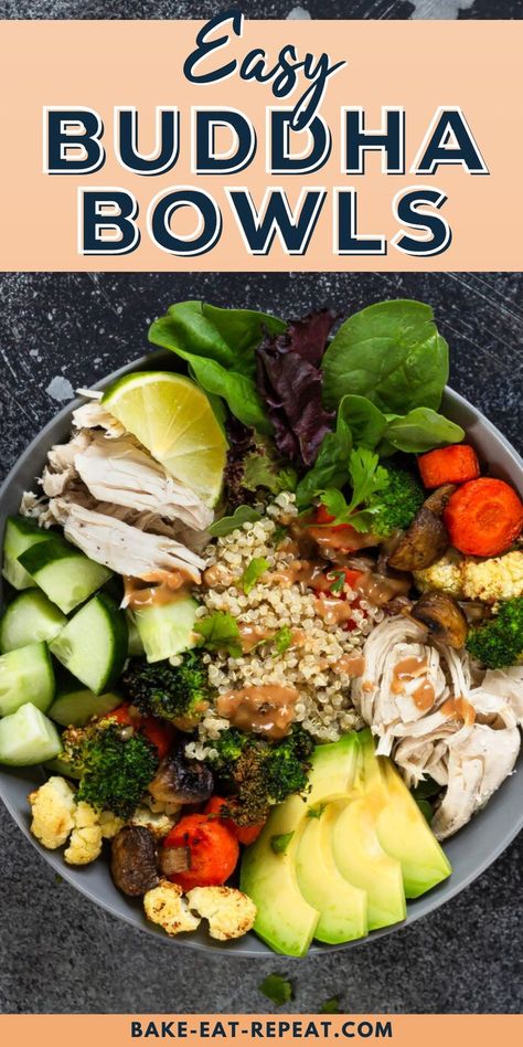 Chicken Buddha Bowl, Easy Main Course Recipes, Buddha Bowl Recipe, Meal Prep Healthy Recipes, Quick Supper, Vegetarian Bowls, Buddha Bowls Recipe, Meal Plan Recipes, Shredded Chicken Recipes