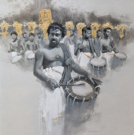 Chenda Melam Art, Chenda Melam, Orange Acrylic Painting, Grey Acrylic Painting, Onam Festival, Festival Games, Durga Images, Indian Flag, Indian Paintings