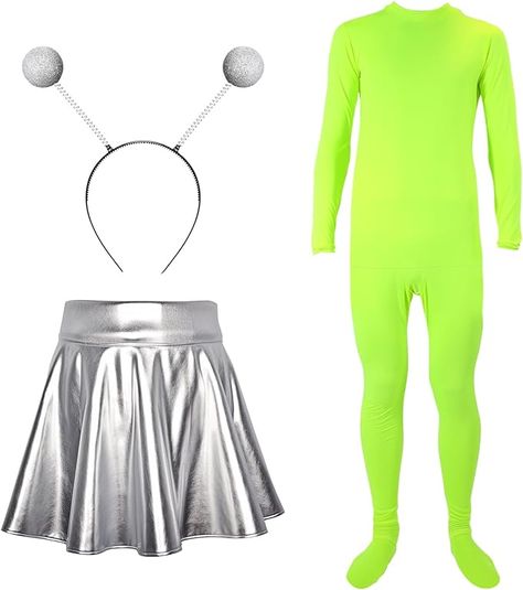 Shihanee Halloween Alien Costumes for Women with Metallic Holographic Skirt Alien Antenna Headband Women Whole Bodysuit **this is an affiliate link Glow Halloween Costume, Alien Costume Women’s, Simple Alien Costume, Stanley Halloween Costume, Alien Costumes Women, Ailen Costume, Female Alien Costume, Single Halloween Costumes For Teens, Womens Alien Costume