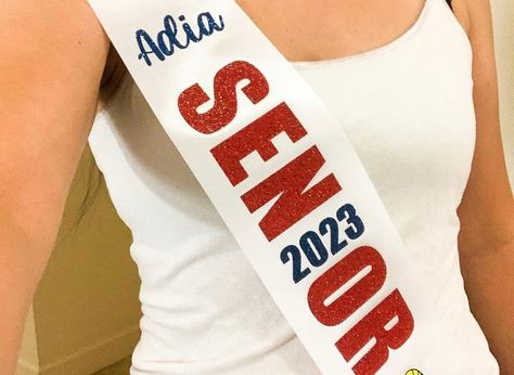 Senior sashes waterpolo team #sashes #irononvinyl #silhouettecameo Fitted White Party Sash, Senior Sash Volleyball, Senior Sashes Volleyball, Silver Embroidered Sash For Party, Senior Night Sashes Cheer, Senior Sash, Water Polo, Iron On Vinyl, Silhouette Cameo