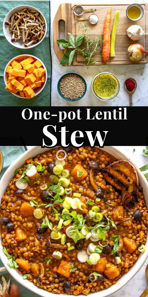 Lentil stew is an easy, cozy one-pot recipe that combines earthy lentils with umami-rich mushrooms and tender winter squash.It's perfect for meal prep and weeknight dinners, served with a slice of toasted crusty bread.