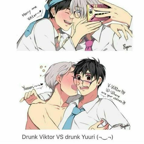 This is too perfect Drunk Anime Guy, Ice Anime, Yuri On Ice Comic, Katsuki Yuri, Viktor Nikiforov, Victor Nikiforov, Yuri Katsuki, Yuri Plisetsky, Yuri On Ice