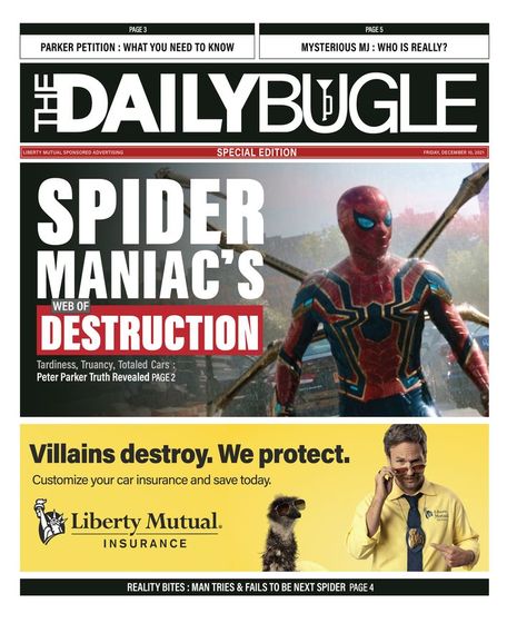 Daily Bugle Front Page Mcu Spiderman, Daily Bugle, Spiderman Man, Spiderman No Way Home, Marvel Fandom, Totaled Car, Liberty Mutual, Reality Bites, No Way Home