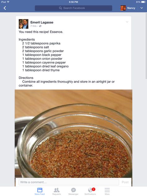 Emerils Essence Recipe, Goat Milk Recipes, Homemade Dry Mixes, Homemade Spice Mix, Dry Mixes, Spice Blends Recipes, Seasoning And Spice, Healthy Recipes For Diabetics, Copykat Recipes