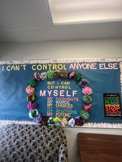 School counseling bulletin board Self Control Bulletin Board Ideas, Self Control Bulletin Board, School Counseling Bulletin Boards, Counseling Bulletin Boards, Circle Of Control, School Door Decorations, School Doors, Bulletin Board Ideas, School Bulletin Boards