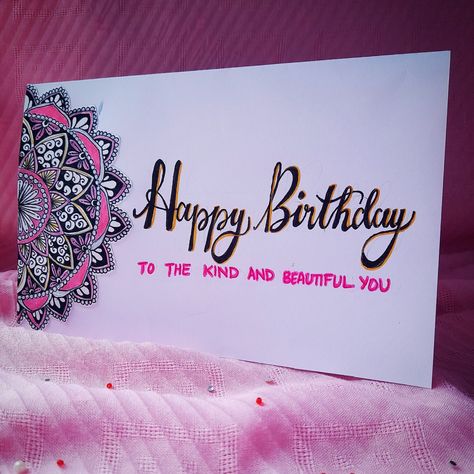 Happy Birthday, pink, mandala, wishes, diy, white, aesthetic Mandala On Envelope, Mandala Birthday Card Design, Mandala Art Greeting Card, Mandala Art Birthday Card, Mandala Birthday Cards, Mandala Cards Handmade, Happy Birthday Mandala Art, Teacher Birthday Card, Bookmark Art