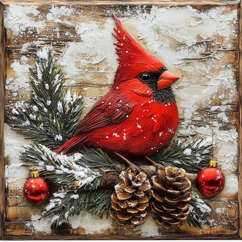 Christmas Cardinal with Ornaments Sign 10" x 10" Metal TTE-049 Red/Brown/White/Green/Gold Christmas Sign Ideas, Cardinal Signs, Cardinal Art, Fall Garlands, Cardinal Painting, Christmas Birds, Winter Cardinal, Christmas Cardinals, Wreath Making Supplies