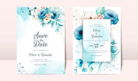 Blue wedding invitation card with waterc... | Premium Vector #Freepik #vector #geometric-invitation #floral-cover #card-frame #floral-card Wedding Card Template, Drawing Wedding Invitation, Elegant Wedding Invitation Card, Wreath Wedding Invitations, Floral Wedding Invitation Card, Elegant Wedding Invitation, Wedding Invitation Card Template, Wedding Invitation Card Design, Wedding Invitations Romantic