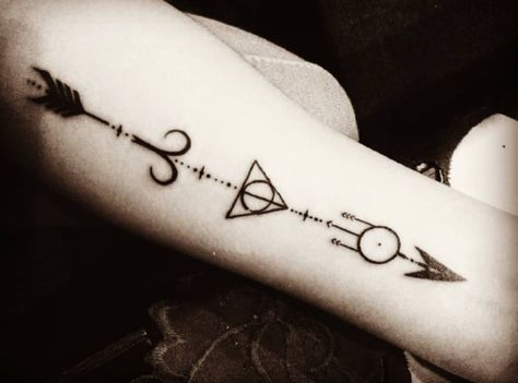 Yes, it's the Deathly Hallows from Harry Potter Aries Symbol Tattoos, Aries Tattoos, Aries Symbol, Ram Tattoo, Horoscope Tattoos, Scorpio Tattoo, Elements Tattoo, Type Tattoo, Aries Tattoo