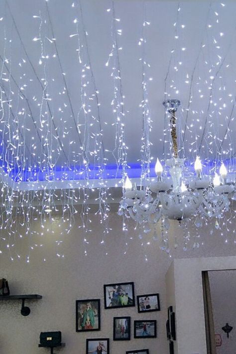 Creative Christmas Ceiling Decoration Ideas Christmas Ceiling Decorations Ideas, Ceiling Decoration Ideas, Christmas Ceiling, Christmas Ceiling Decorations, Light Window, Window Christmas, Fairy Lights Decor, Christmas Lights Garland, Lights Decoration