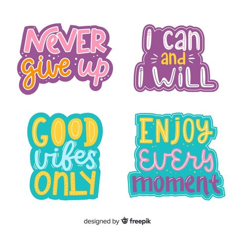 Collection of motivational lettering sti... | Free Vector #Freepik #freevector #freelabel #freehand #freebadge #freesticker Papan Tulis Kapur, Lettering Stickers, Positivity Stickers, Free Planner Stickers, Work Stickers, Tumblr Stickers, Motivational Sticker, Bullet Journal Stickers, Lettering Quotes