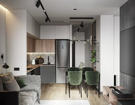 Contemporary Loft, Small Apartment Interior, Kitchen Room Design, Design Del Prodotto, Black Kitchens, Apartment Interior, Apartment Design, Decoration Design, Small Apartments