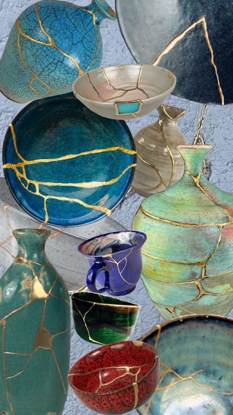 kintsugi Kintsugi Moodboard, Kintsugi Aesthetic, Japanese Kintsugi, Table Art, Art Table, Surrealism, Digital Art, Tapestry, Art