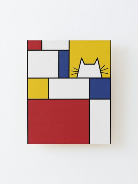 Wall-ready birch plywood print 1/4 inch (6mm) thick with rounded corners Wood grain may be visible through print Mount directly to the wall using 3M tabs Wood spacer helps print stand out 3/4 inch (2cm) from the wall. Piet mondrian with cat is a perfect design for art lover or gift idea for any occasion. Pop Art Simple, Piet Mondrian Artwork, Piet Mondrian Art, Mondrian Design, Abstract Art Simple, Piet Mondrian Painting, Cat Geometric, Graphic Design Activities, Romero Britto Art