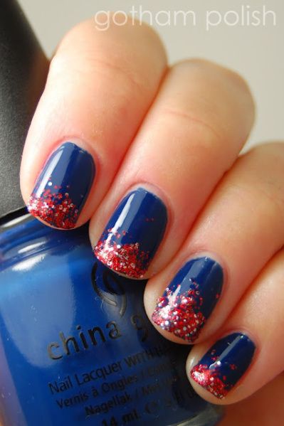 4th of July Nail Art Ideas | StyleCaster Faded Nails, Patriotic Nails, Nails Opi, Fourth Of July Nails, Behind Blue Eyes, 4th Of July Nails, Blue Nail Art, July Nails, Fancy Nails