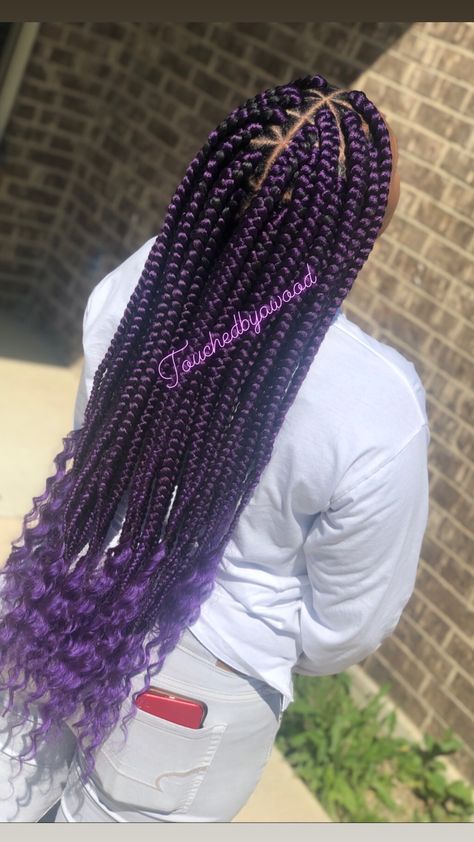 Box Braids Hairstyles Purple And Black, Purple Hair Braids Hairstyles, Braids With Purple Hair, Purple And Black Hair Braids, Box Braids Hairstyles Purple, Goddess Braids With Purple, Knotless Box Braids Purple, Purple Twists Black Women, Purple Cornrows Braids