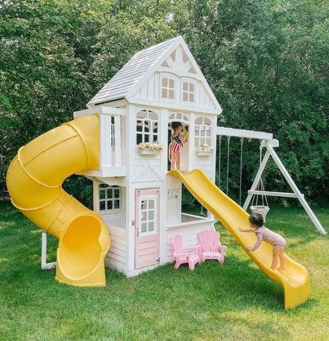 Playset Makeover, Outdoor Playhouse Ideas, Playhouse Ideas, Playground For Kids, Outdoor Playhouse, Backyard Playhouse, Cedar Lumber, Backyard Swings, Kids Interior Design