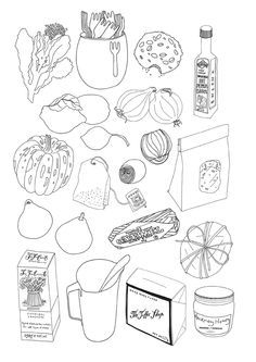 Food drawings for Melrose and Morgan by Nina Chakrabarti Rotring Pens, Central St Martins, Rachael Taylor, Drawing Food, Apple Macintosh, Design Assistant, Coloring Drawing, Food Drawings, Wedding Illustration