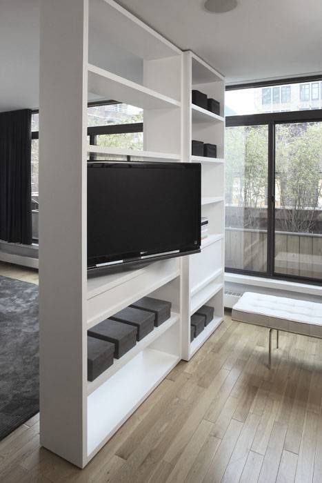 61 Modern Room Divider Partition Idea for the Living Room Tv Stand Room Divider, Tribeca Apartment, Design Interior Modern, Room Divider Shelves, Fabric Room Dividers, Portable Room Dividers, Glass Room Divider, Bamboo Room Divider, Sliding Room Dividers