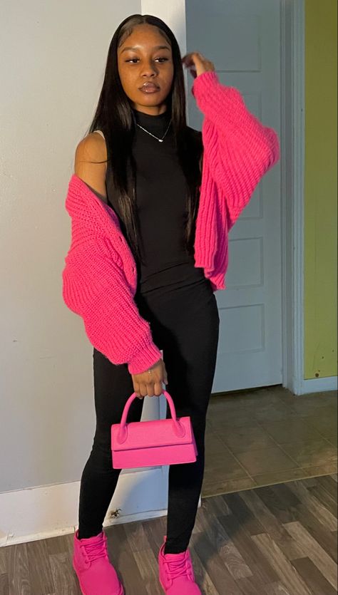 Going Out Pink Outfits, Valentine Outfits Ideas, Pink Ugh Outfits, Pink Uggs Outfit Black Women, Red And Pink Outfit Ideas Black Women, Hot Pink Uggs Outfit Ideas, Pink Uggs Outfit Winter, Pink Outfits Black Women School, Pink Winter Outfit Black Women